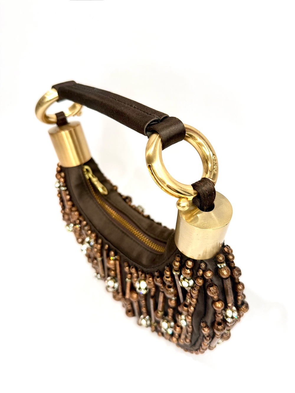 RARE Chloé Brown Beaded Mini Bracelet Bag - Picture 6 of 11
